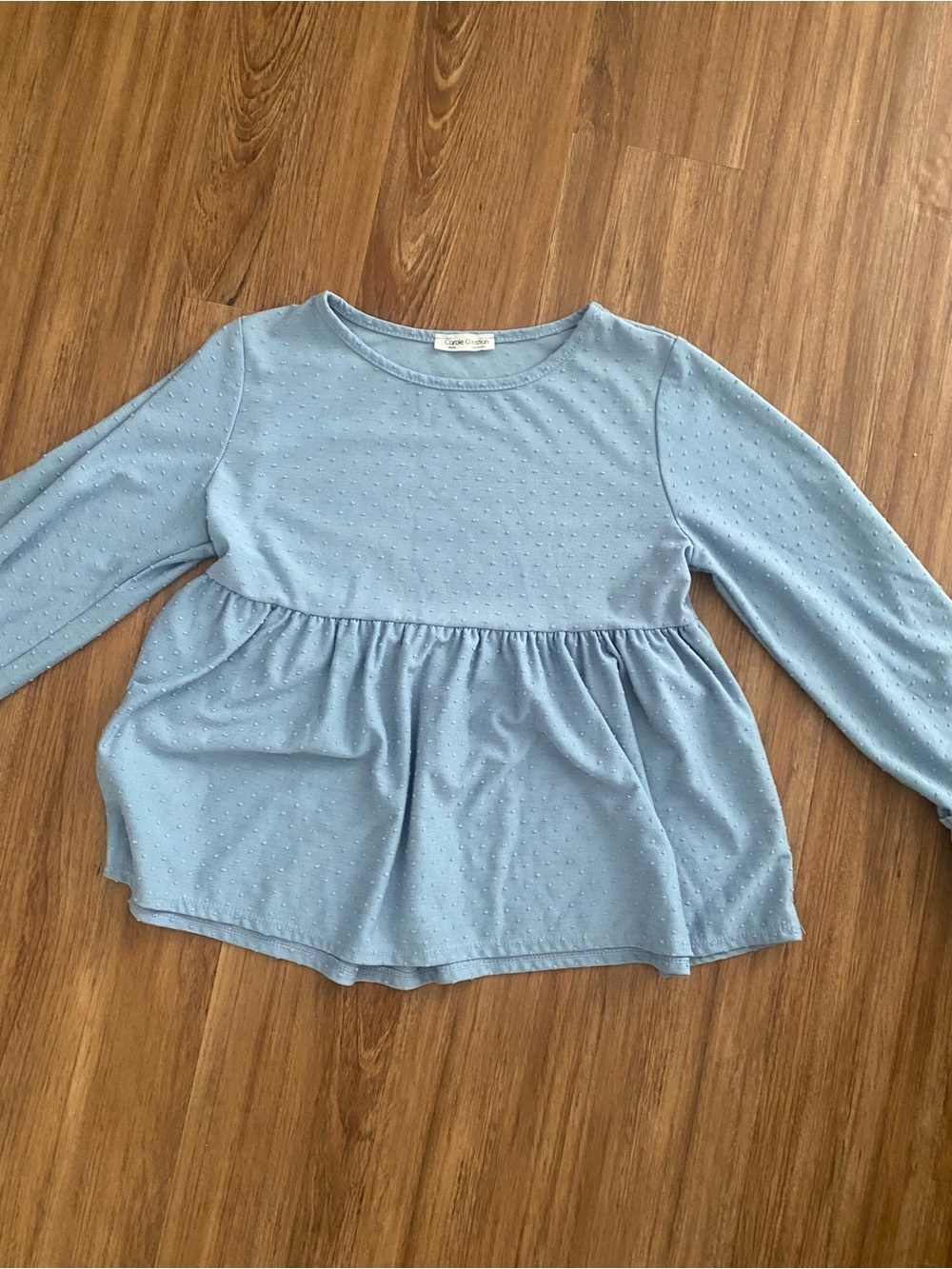 Light Blue Long-Sleeve Peplum Blouse - Classic Womens Top